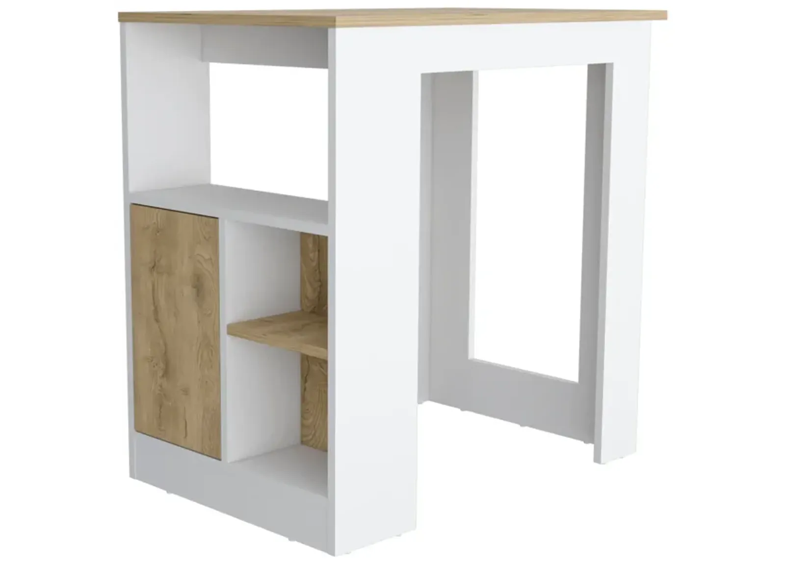 Stirling Kitchen & Dining room Island with 1-Door Cabinet Push to open System and Side Shelves- White / Macadamia