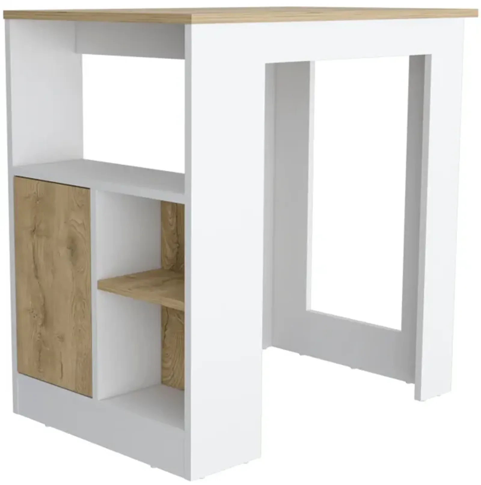 Stirling Kitchen & Dining room Island with 1-Door Cabinet Push to open System and Side Shelves- White / Macadamia