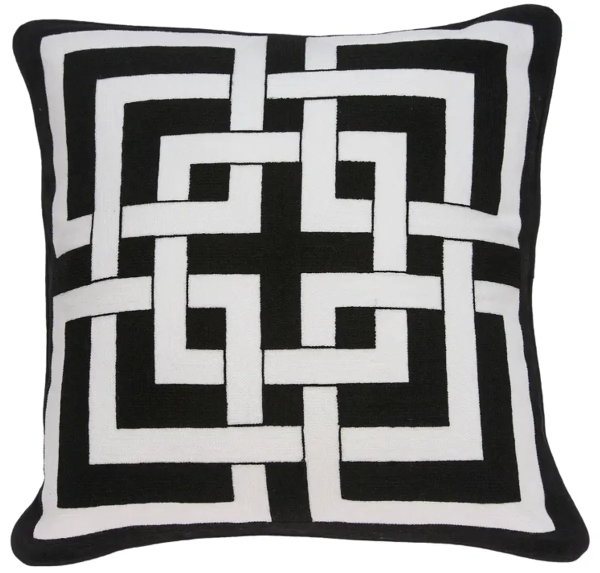 20" Black and White Interlocking Pattern Square Throw Pillow