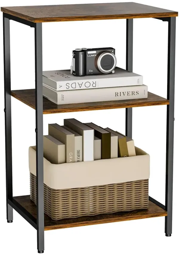 X-cosrack Side Table, Small End Table, Night Stand with Storage for Living Room, Bedroom, Office, Rustic Brown and Classic Black