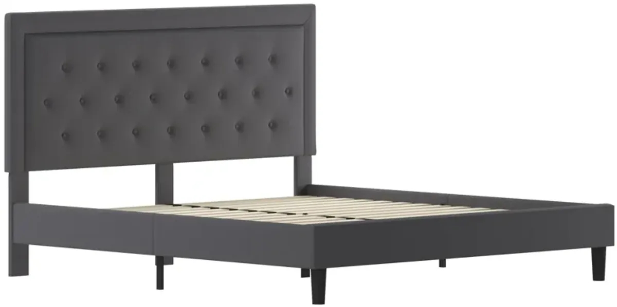 Flash Furniture Roxbury King Size Tufted Upholstered Platform Bed in Dark Gray Fabric