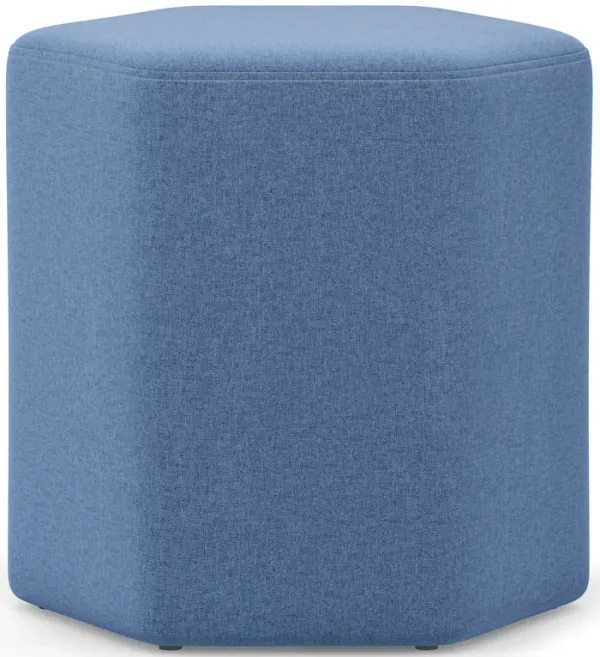 Brock 16 inch Wide Contemporary Irregular Footstool in Wedgewood Blue Linen Look Fabric, Fully Assembled