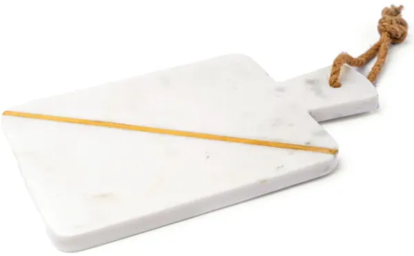 12 x 7 White Marble Single Brass Inlay Charcuterie Board with Handle