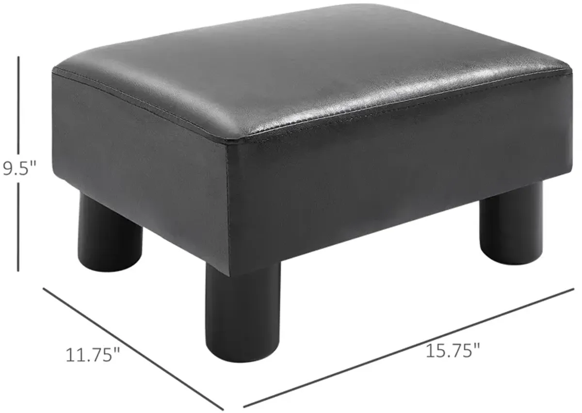 HOMCOM Ottoman Foot Rest, Small Foot Stool with Faux Leather Upholstery, Rectangular Ottoman Footrest with Padded Foam Seat and Plastic Legs, Bright Black