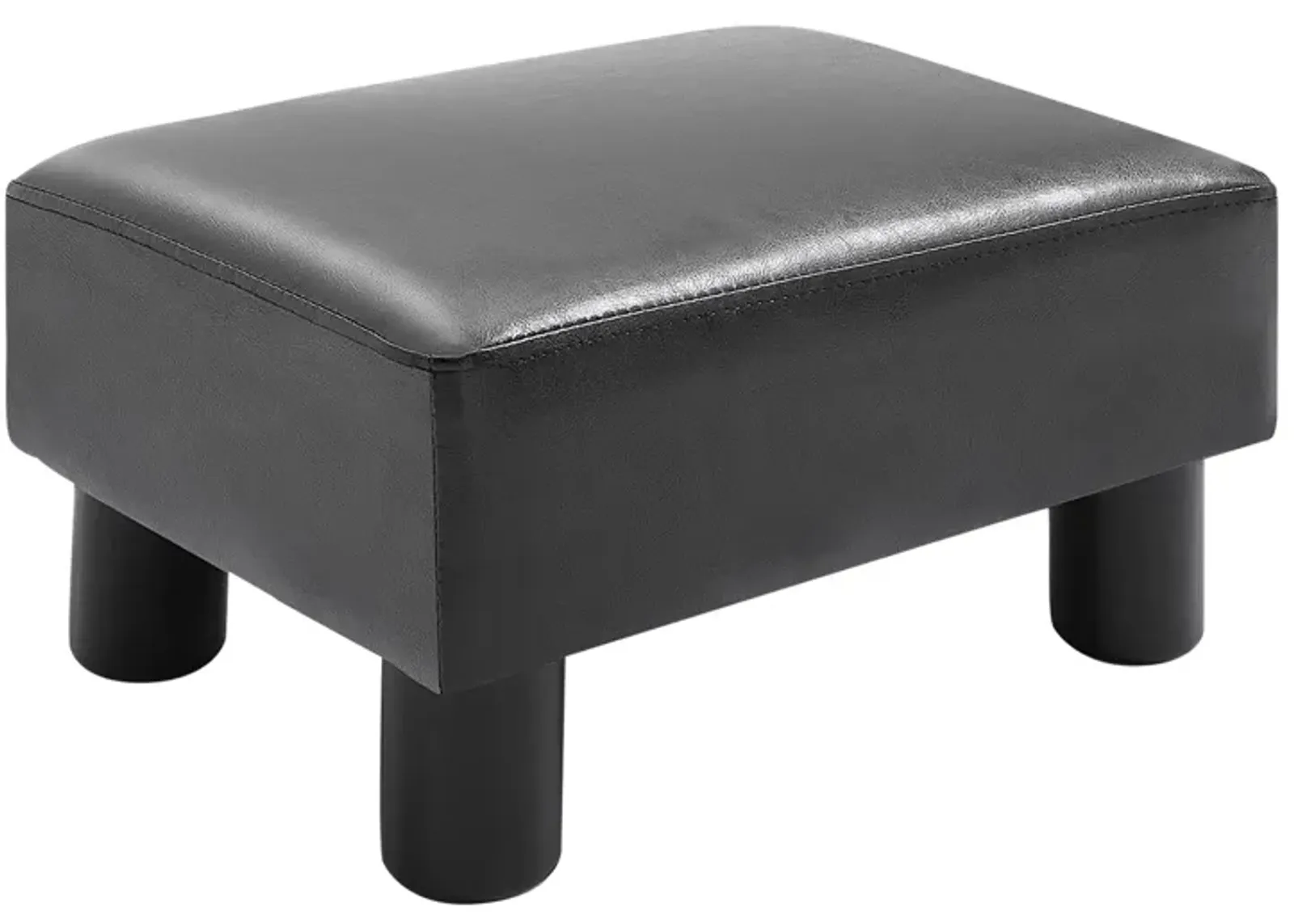 HOMCOM Ottoman Foot Rest, Small Foot Stool with Faux Leather Upholstery, Rectangular Ottoman Footrest with Padded Foam Seat and Plastic Legs, Bright Black