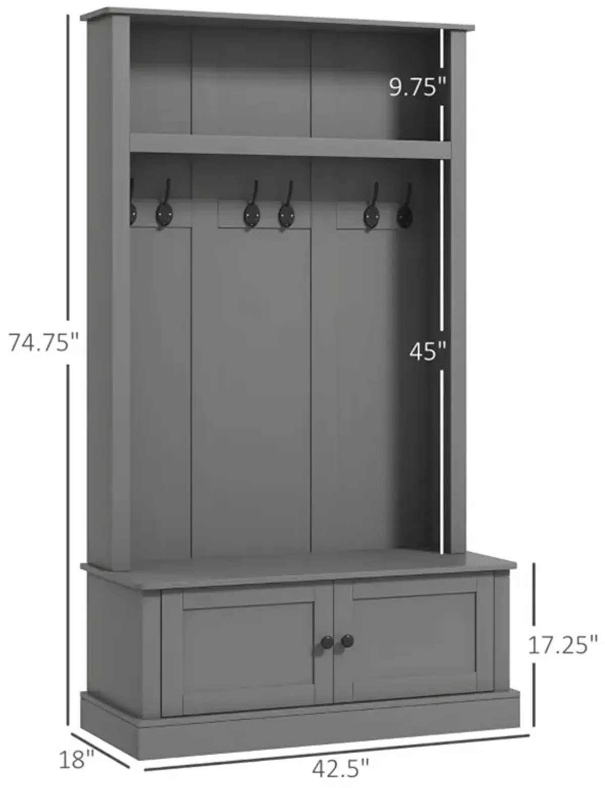 Hall Tree Entryway Bench with Coat Rack & Storage Cabinet For Multi-Functional Organizer