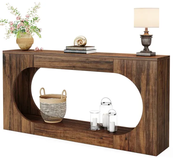 Tribesigns Console Table, 63 Inches Narrow Sofa Entryway Table with 2-Tier Storage Shelf, Wood Hallway Behind Couch Table Accent Table for Living Room, Rustic Brown