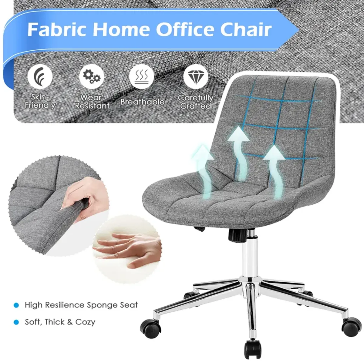 Costway Mid Back Armless Office Chair Adjustable Swivel Fabric Task Desk Chair