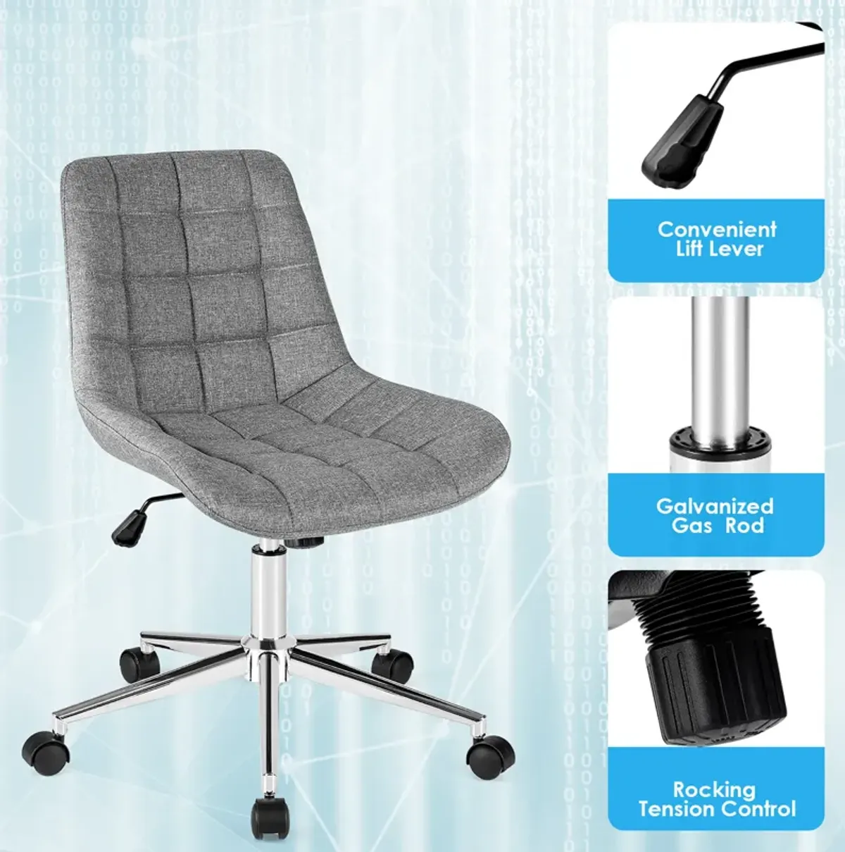 Costway Mid Back Armless Office Chair Adjustable Swivel Fabric Task Desk Chair