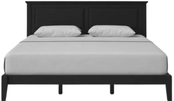 Hivvago King Traditional Solid Oak Wooden Platform Bed Frame with Headboard in Black