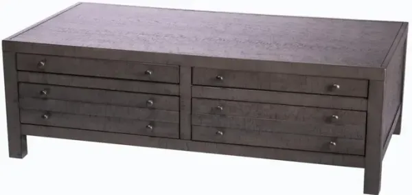 Rustic Style Coffee Table with 4-Drawer Storage, Rustic Dark Grey