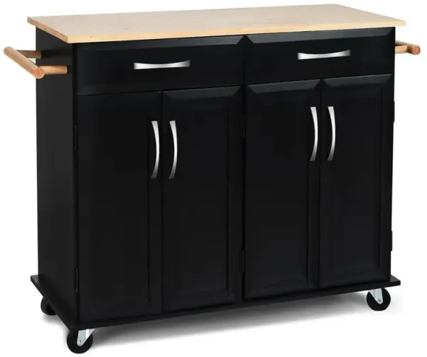 Mobile Kitchen Cart with Wood Top Storage Cabinet and Locking Wheels