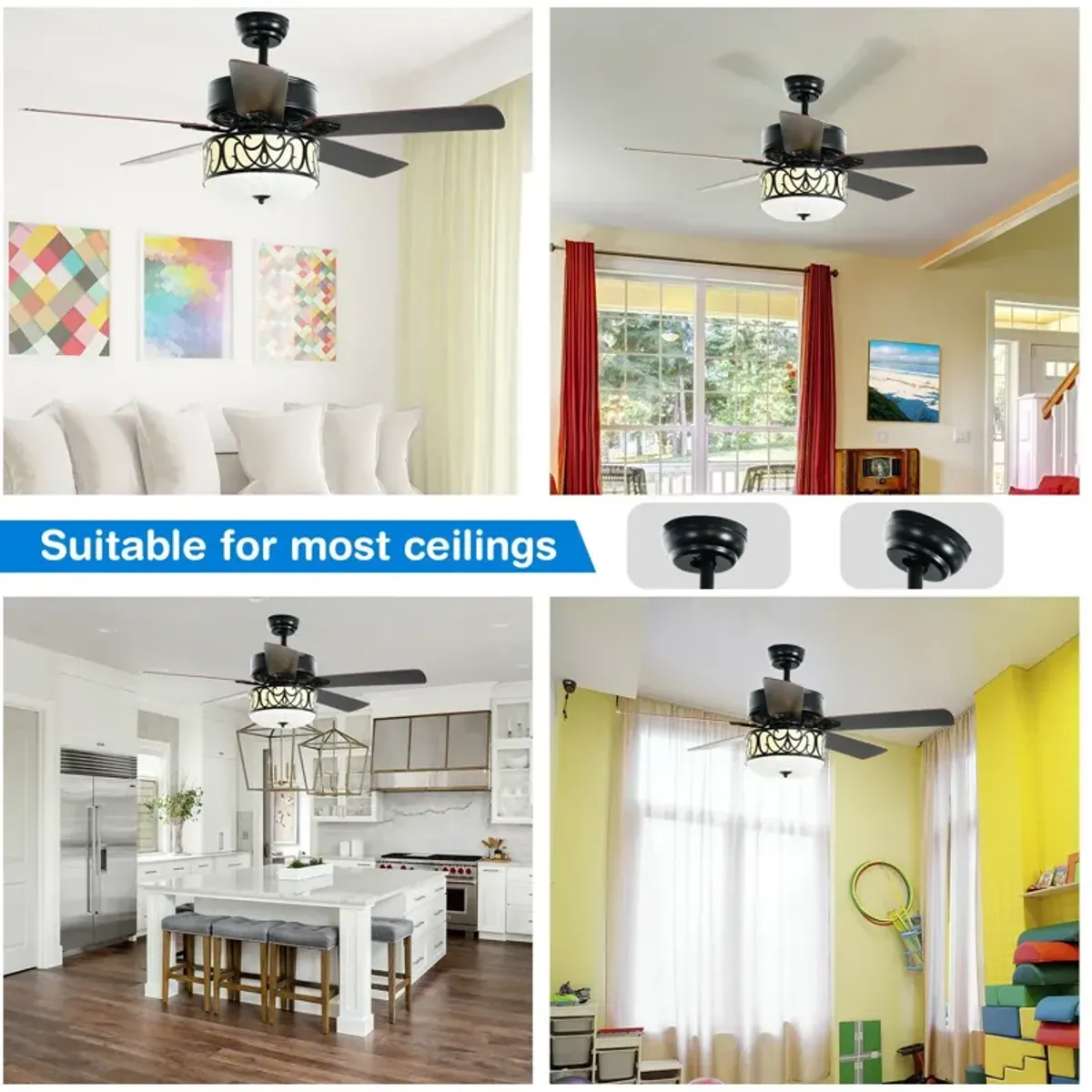 52 Inch Ceiling Fan with Light Reversible Blade and Adjustable Speed