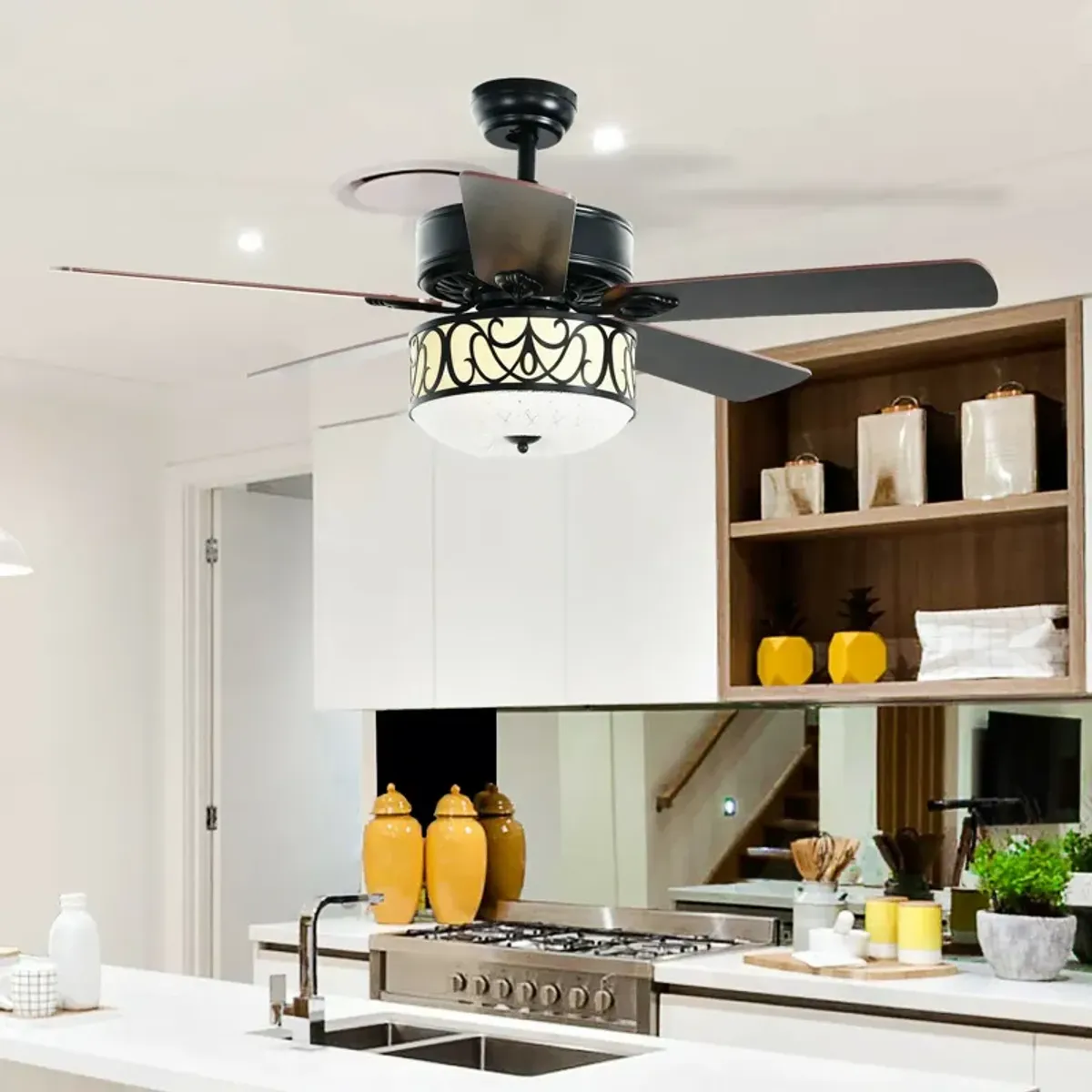 52 Inch Ceiling Fan with Light Reversible Blade and Adjustable Speed