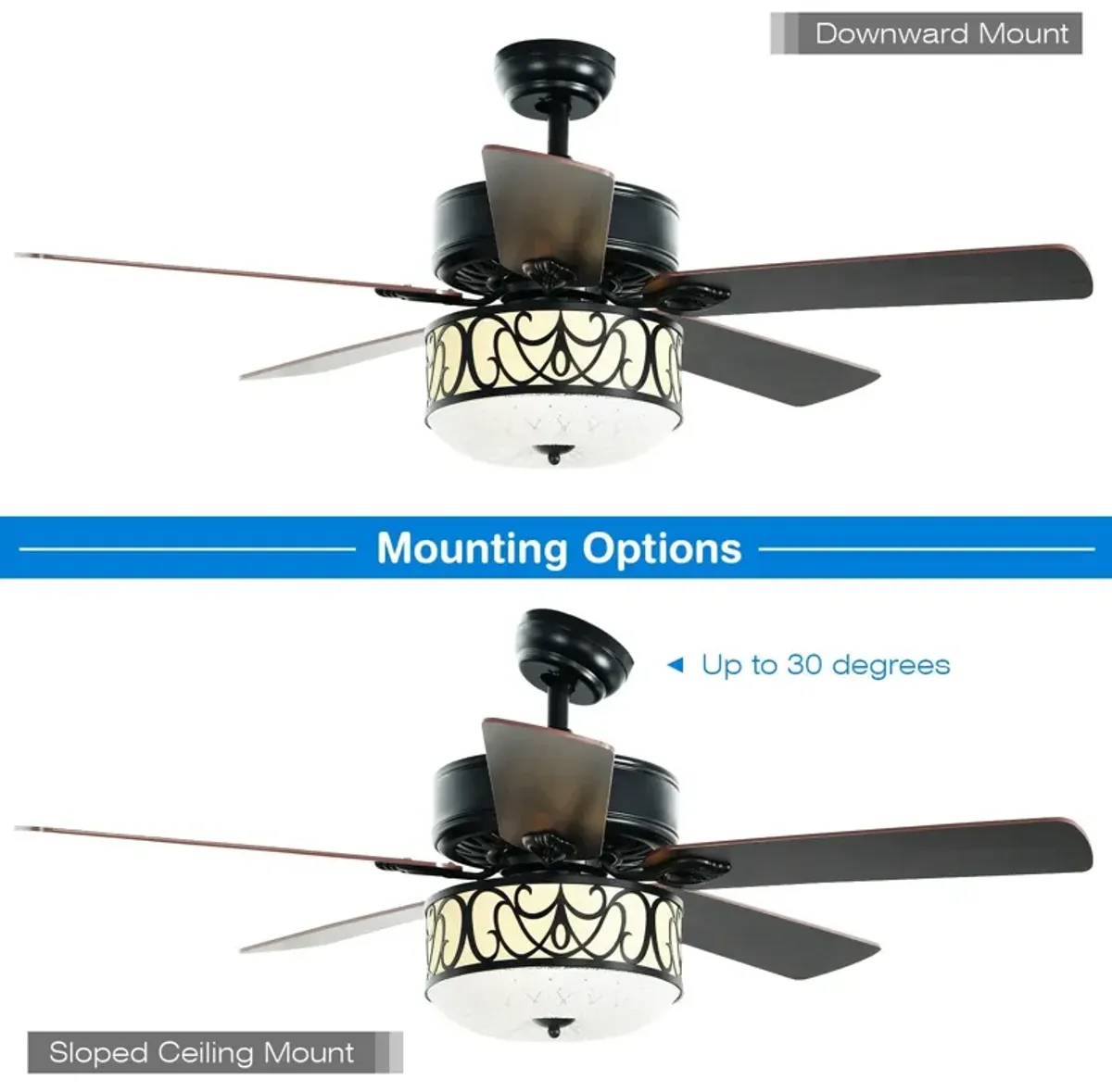 52 Inch Ceiling Fan with Light Reversible Blade and Adjustable Speed