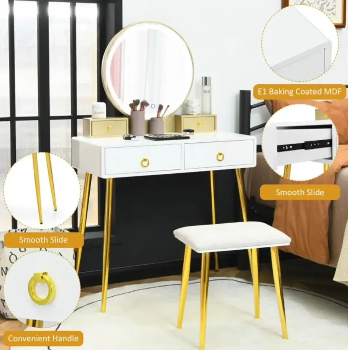 Hivvago Vanity Table Set with Mirror-White