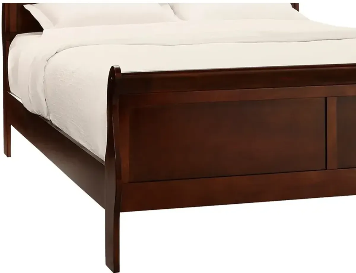 Cherry Finish Louis Philippe Style 1 Piece Queen Size Sleigh Bed Traditional Design