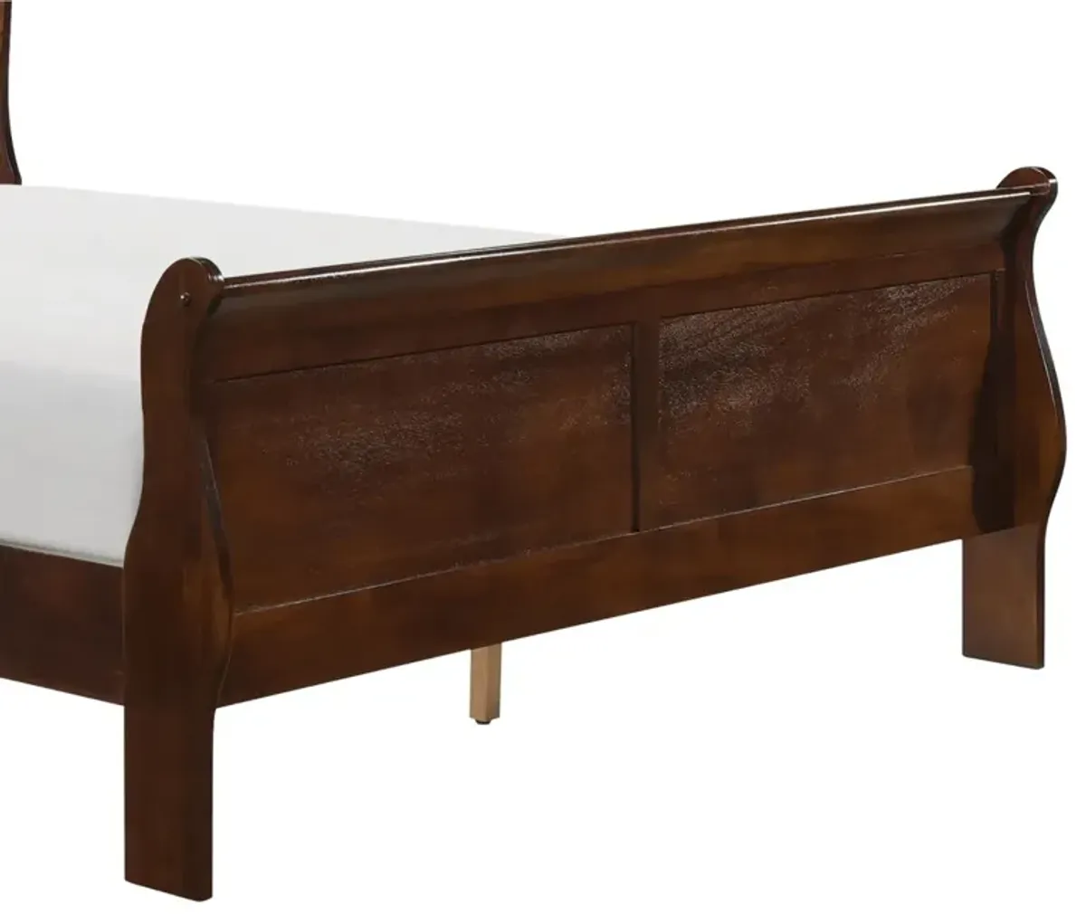 Cherry Finish Louis Philippe Style 1 Piece Queen Size Sleigh Bed Traditional Design