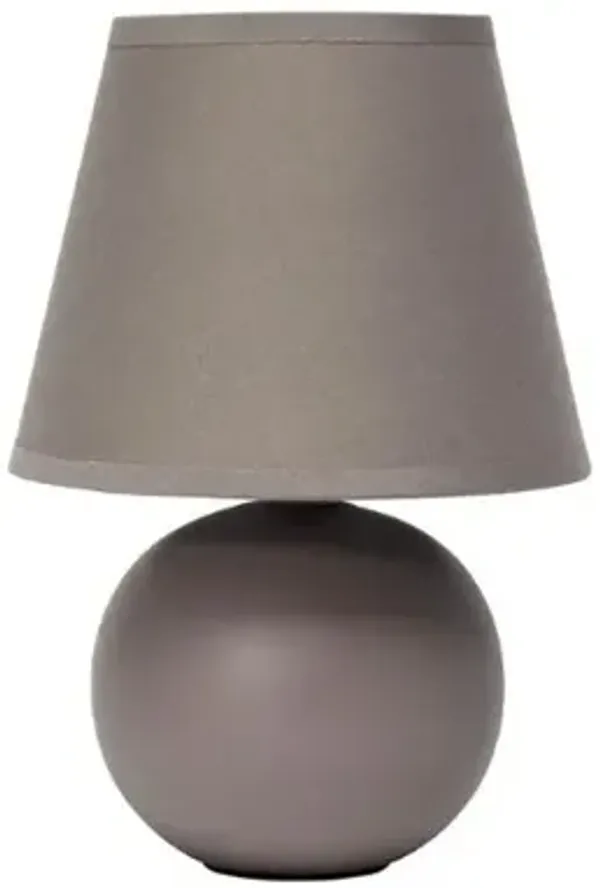 Mini Ceramic Globe Table Lamp – Gray Finish, Fabric Shade, Compact Accent