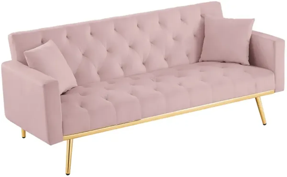 Pink Convertible Folding Futon Sofa Bed, Sleeper Sofa Couch For Compact Living Space