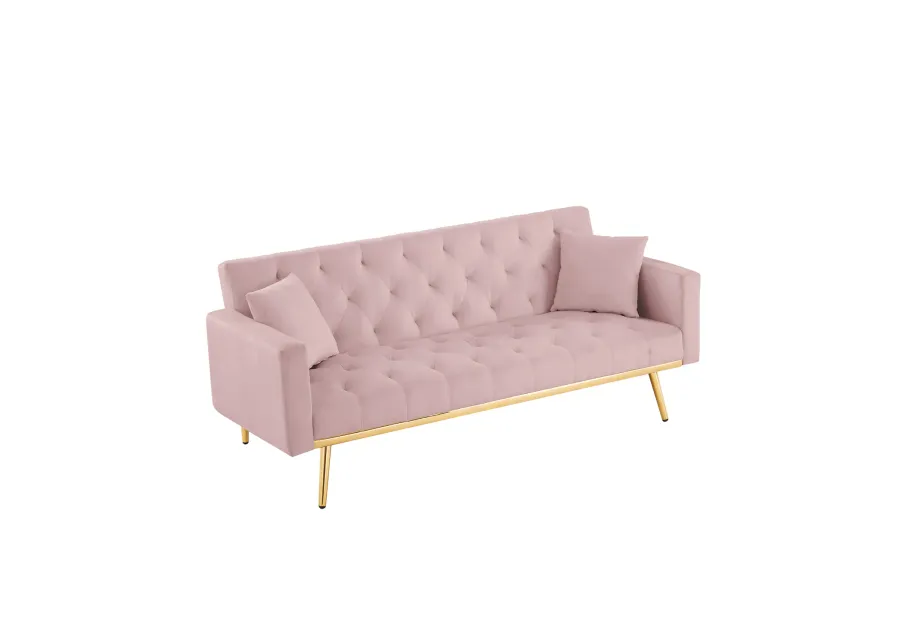 Pink Convertible Folding Futon Sofa Bed, Sleeper Sofa Couch For Compact Living Space