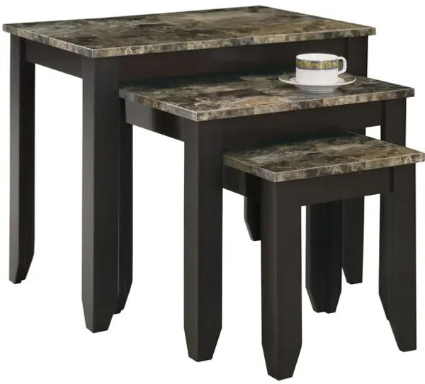 Monarch Specialties I 7982N Nesting Table, Set Of 3, Side, End, Accent, Living Room, Bedroom, Laminate, Brown Marble Look, Transitional