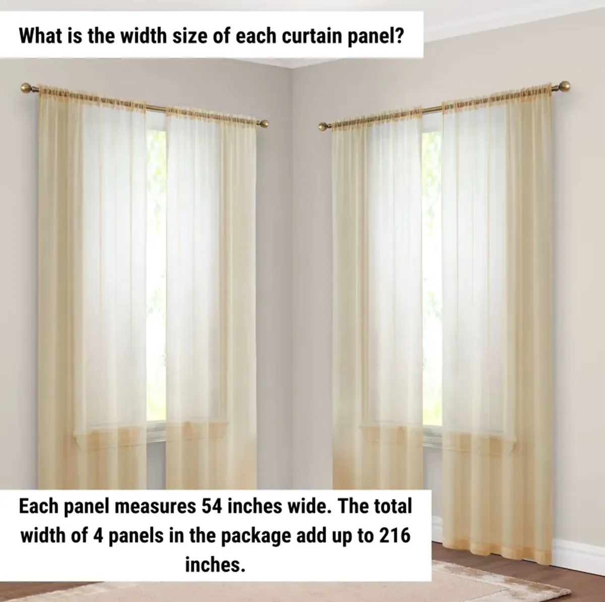 THD Essentials Sheer Voile Window Treatment Rod Pocket Curtain Panels Bedroom, Kitchen, Living Room - Set of 4