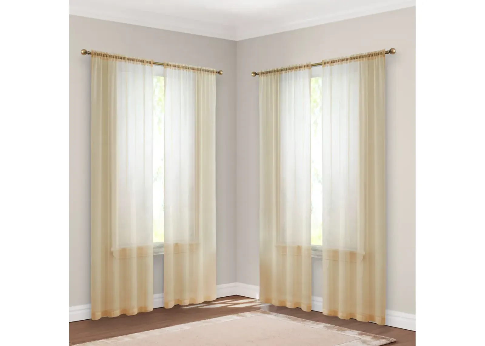 THD Essentials Sheer Voile Window Treatment Rod Pocket Curtain Panels Bedroom, Kitchen, Living Room - Set of 4