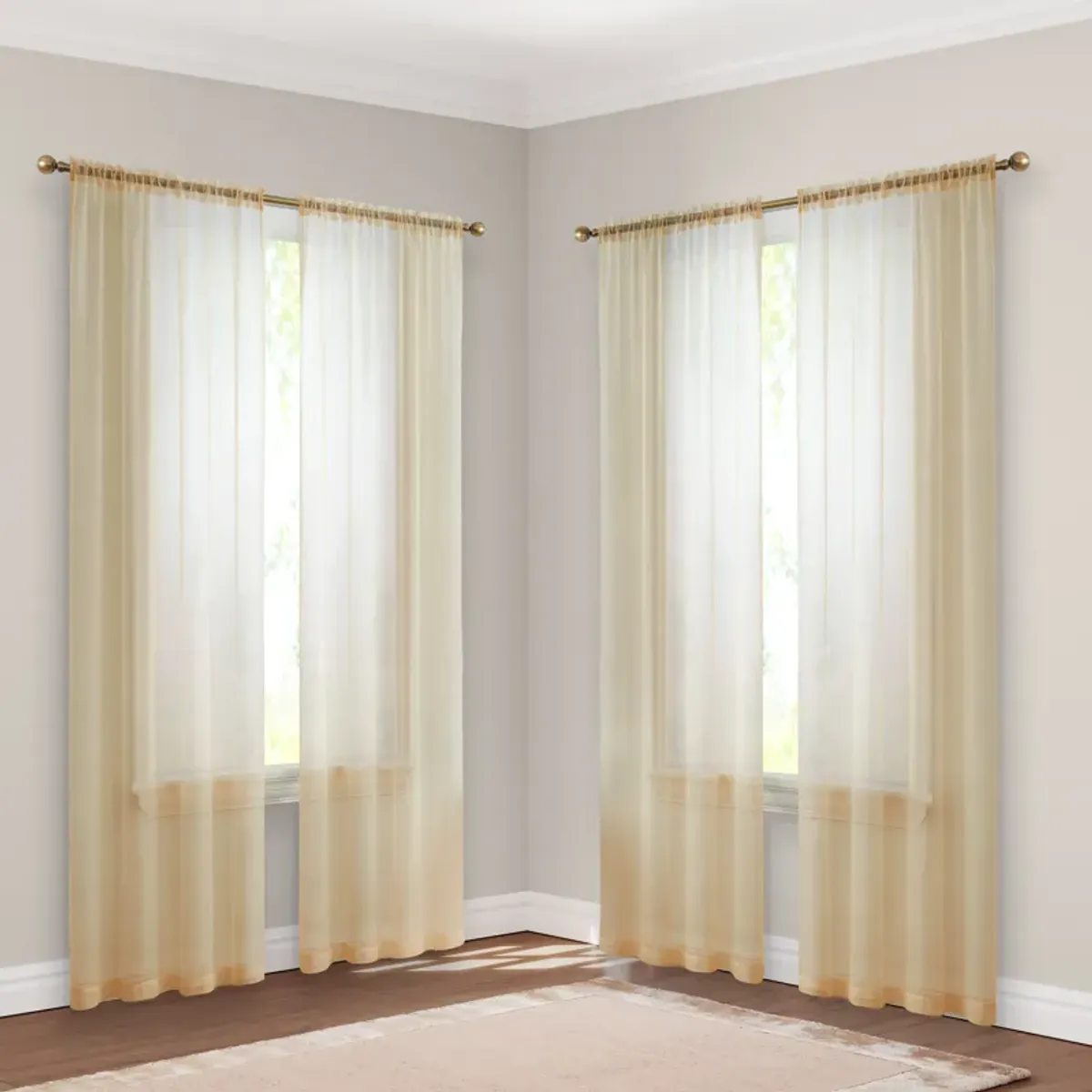 THD Essentials Sheer Voile Window Treatment Rod Pocket Curtain Panels Bedroom, Kitchen, Living Room - Set of 4