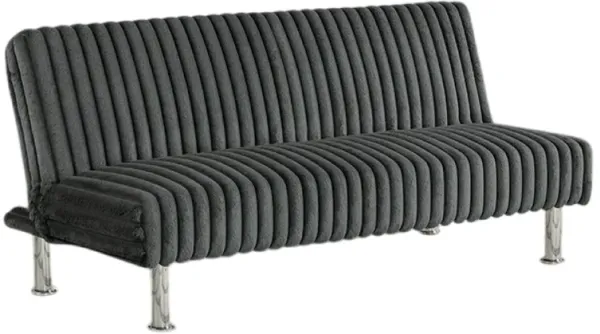 Hini Fold Out Futon Sofa Bed, Dark Gray, Modern Chrome Metal Legs - Benzara