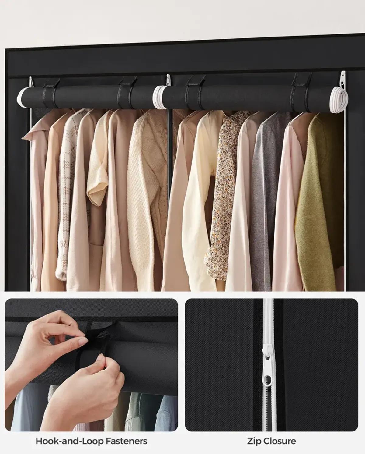 Portable Wardrobe with Hanging Rods for Closet Organization