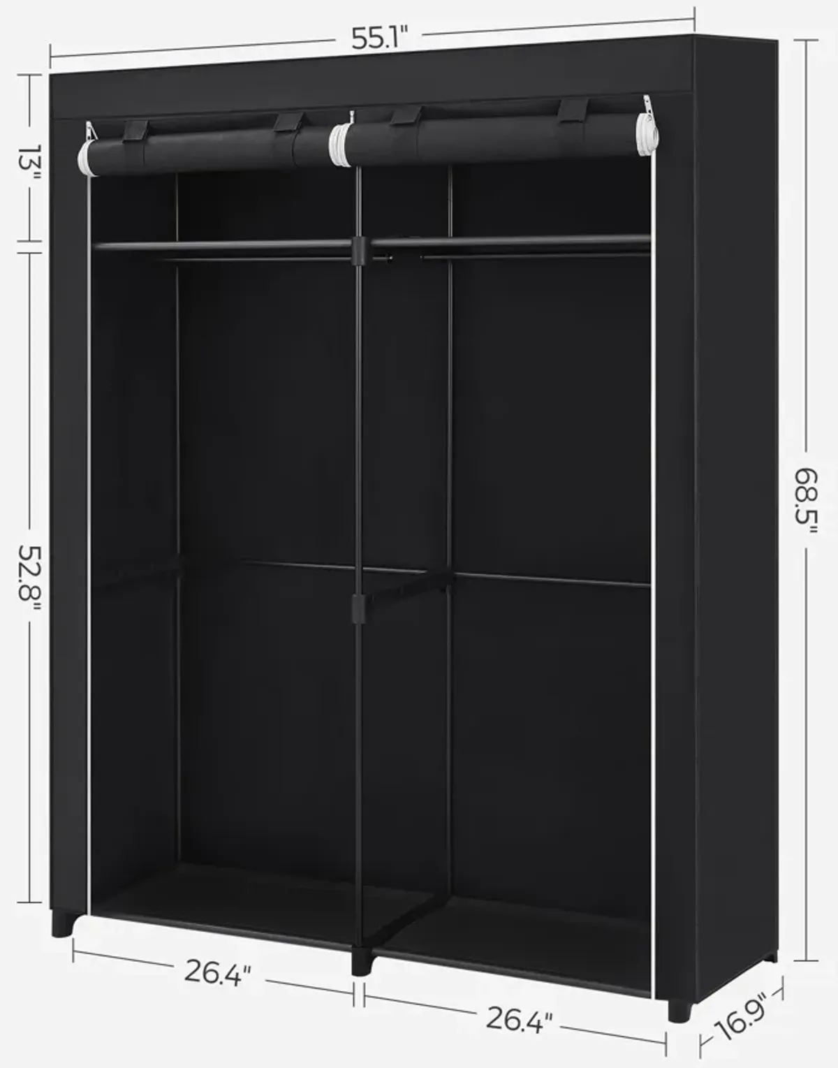 Portable Wardrobe with Hanging Rods for Closet Organization