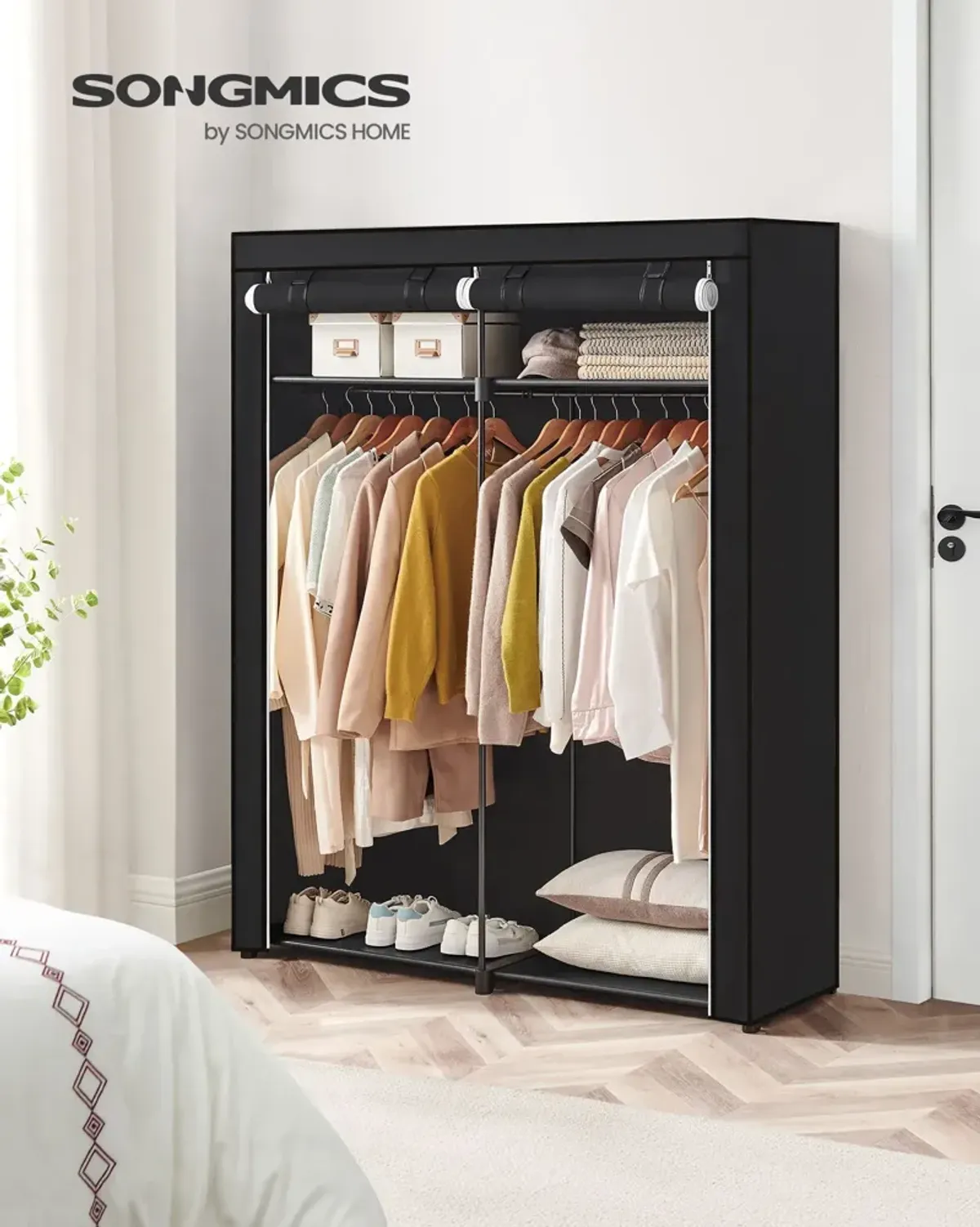 Portable Wardrobe with Hanging Rods for Closet Organization