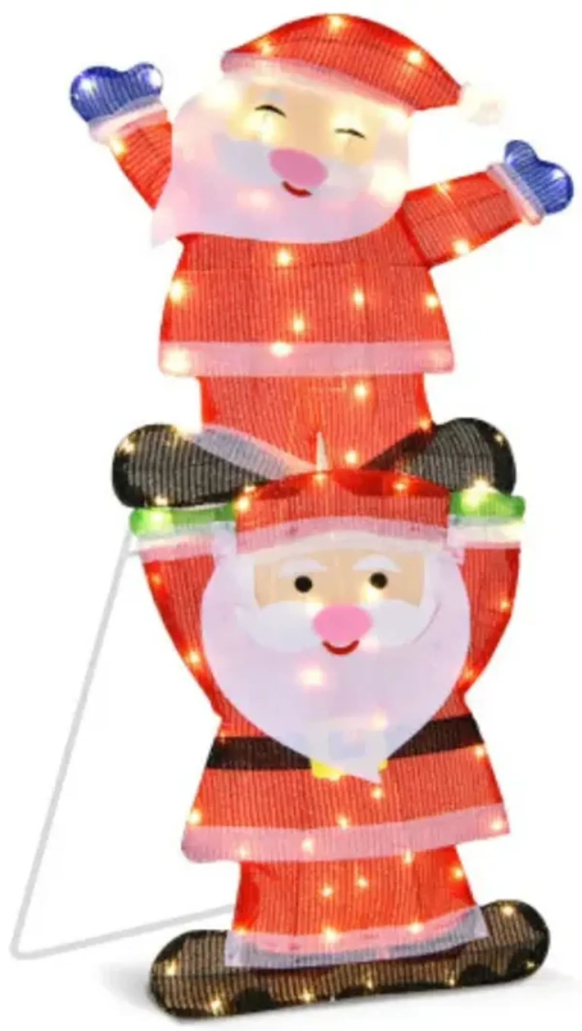 LED Double Santa Yard Sign with String Lights and 4 Stakes