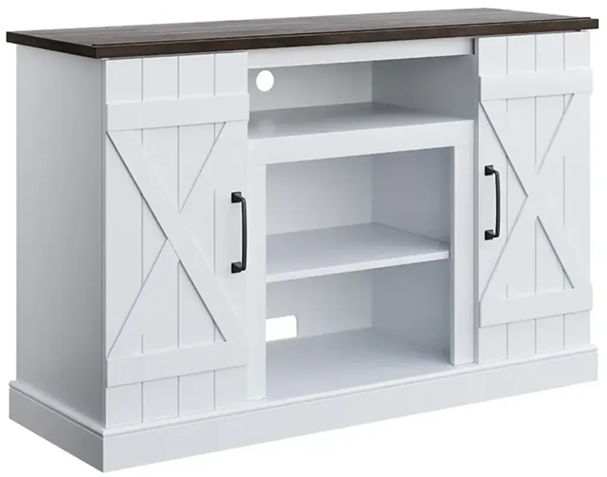 BELLEZE Industrial 47 Inch Rustic Wood TV Stand & Media Entertainment Center Console Table for TVs up to 50 Inch with Open Storage Shelves & Cabinets - Veropeso (White)