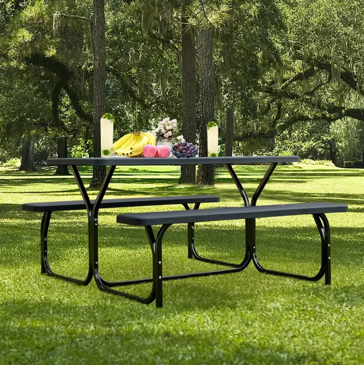 HDPE Outdoor Picnic Table Bench Set with Metal Base