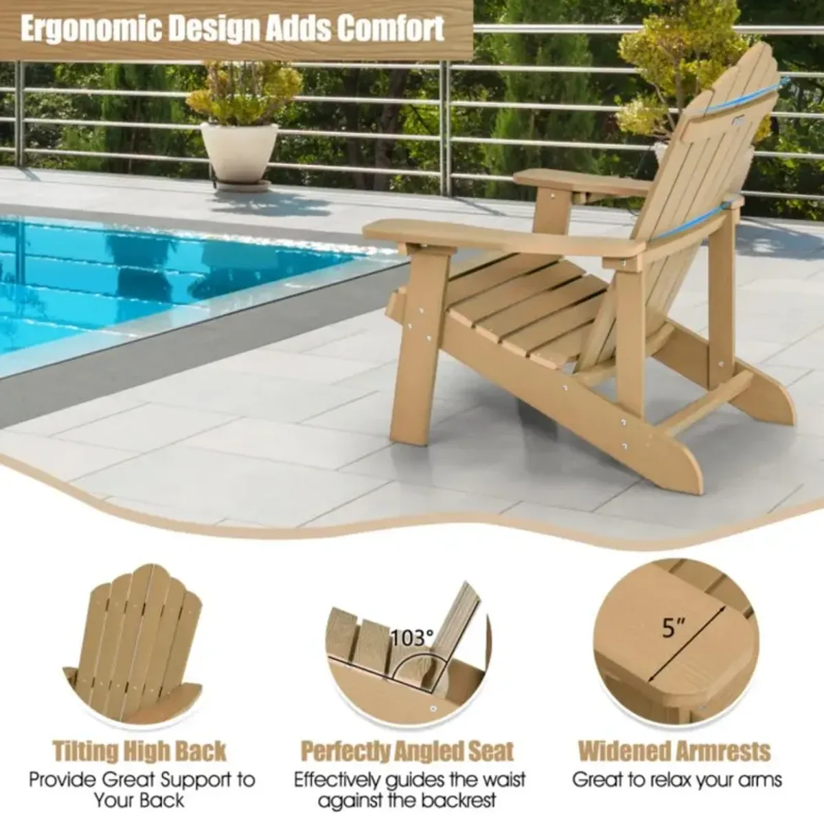 Hivvago Weather Resistant HIPS Outdoor Adirondack Chair with Cup Holder