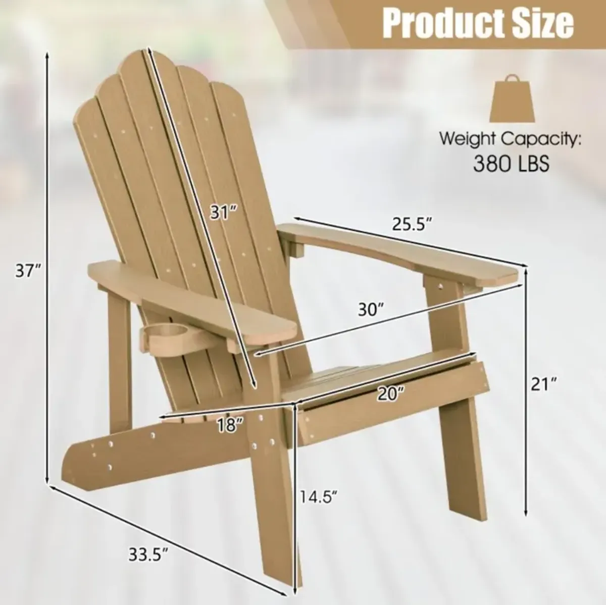 Hivvago Weather Resistant HIPS Outdoor Adirondack Chair with Cup Holder