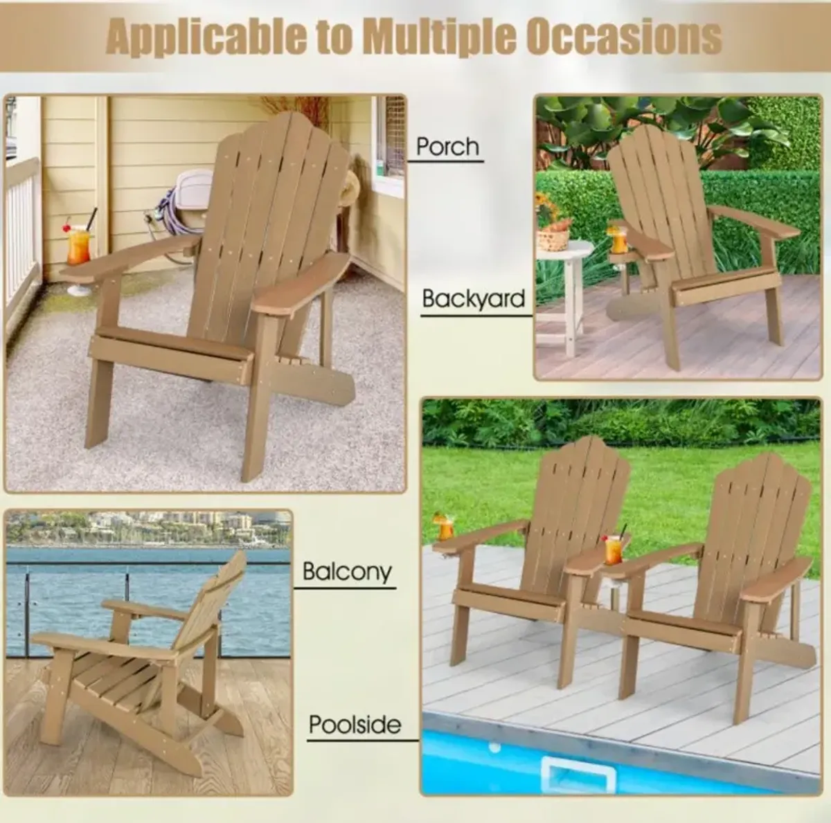 Hivvago Weather Resistant HIPS Outdoor Adirondack Chair with Cup Holder