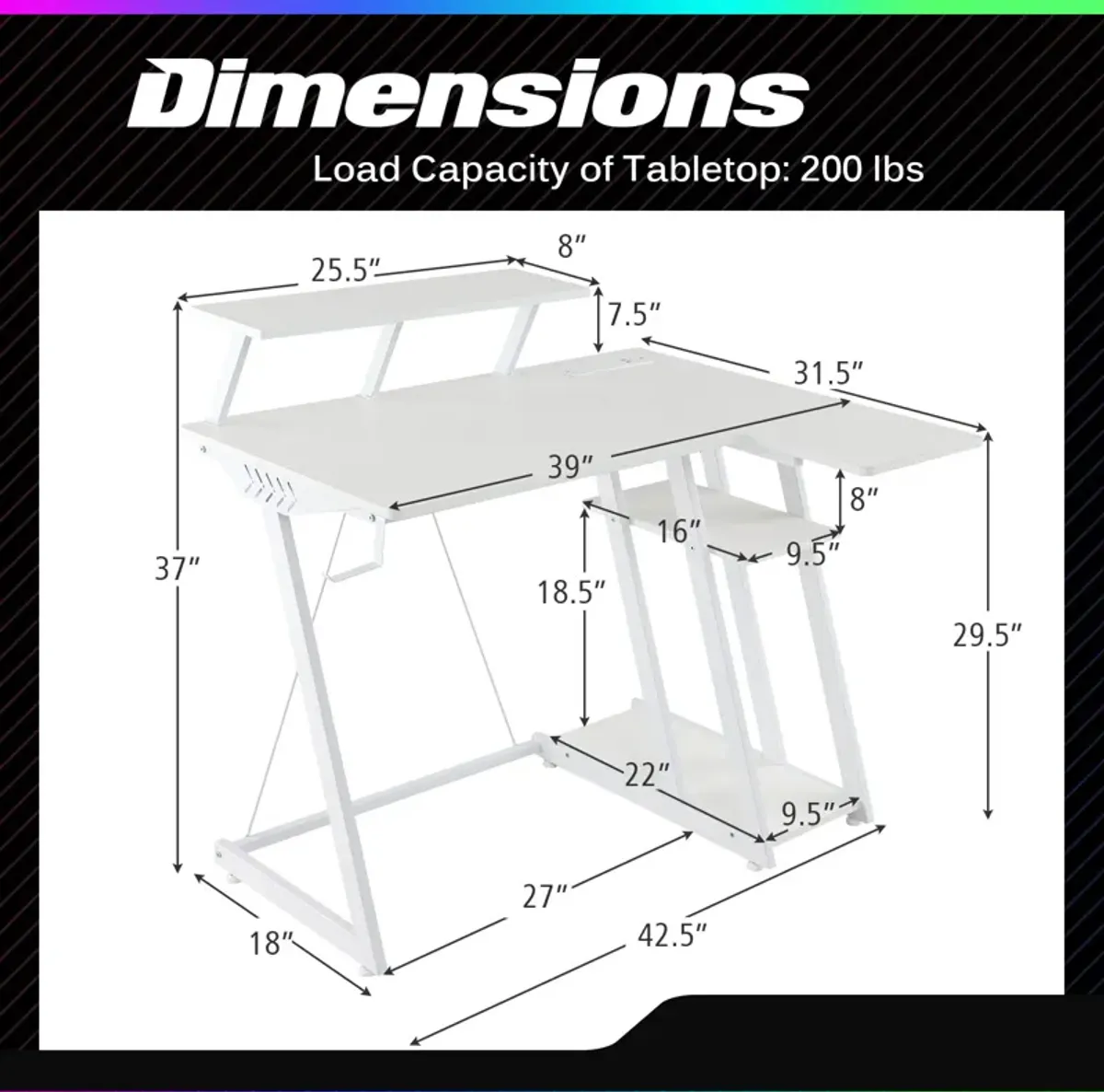 L Shaped Gaming Desk with Outlets and USB Ports