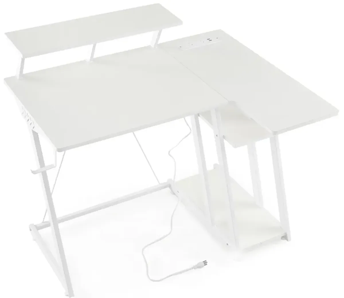 L Shaped Gaming Desk with Outlets and USB Ports