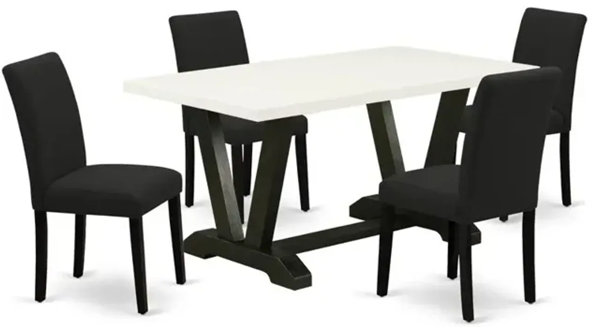 East West Furniture 5-Pc Kitchen Table Set Includes 4 Upholstered Chairs with Upholstered Seat and High Back and a Rectangular Dinner Table - Black Finish