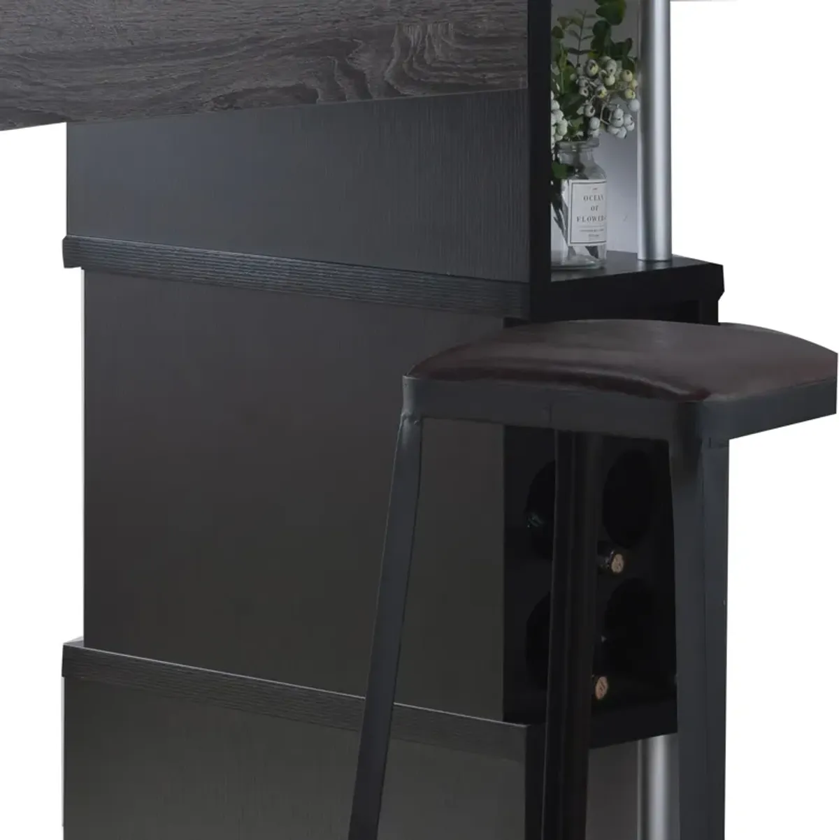 Transitional Style Wooden Bar Table with 3 Tier Side Shelves, Gray-Benzara