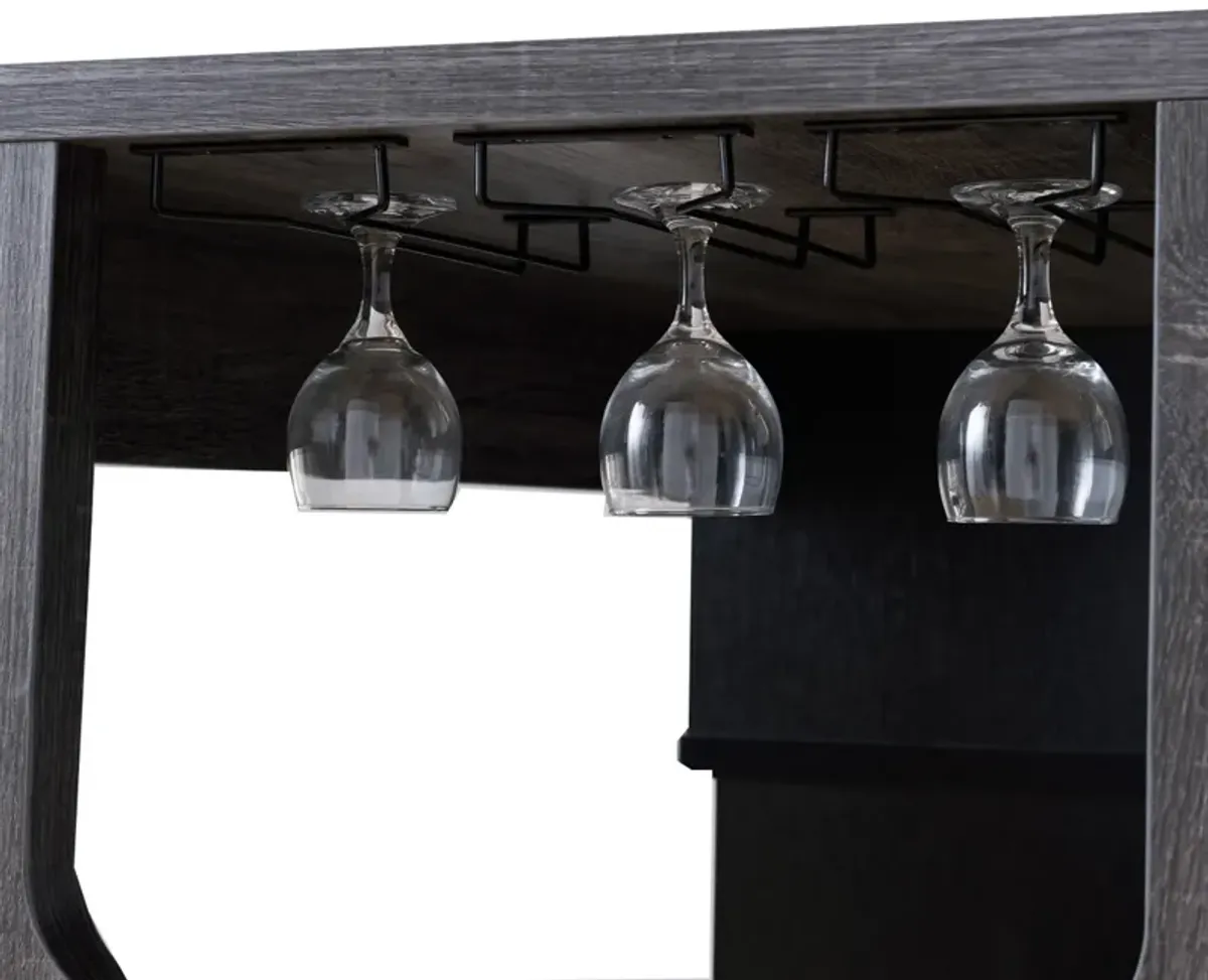 Transitional Style Wooden Bar Table with 3 Tier Side Shelves, Gray-Benzara