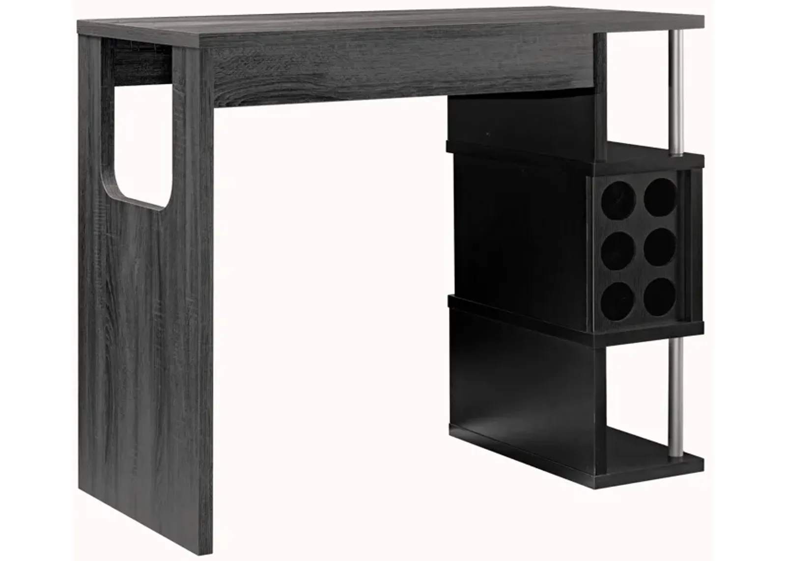 Transitional Style Wooden Bar Table with 3 Tier Side Shelves, Gray-Benzara