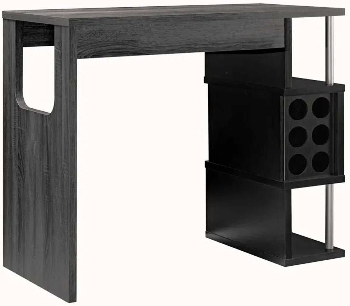 Transitional Style Wooden Bar Table with 3 Tier Side Shelves, Gray-Benzara