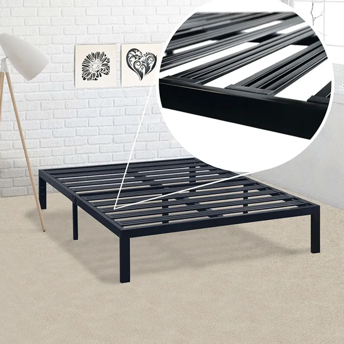 Hivvago Queen size Metal Platform Bed Frame with Heavy Duty Steel Slats