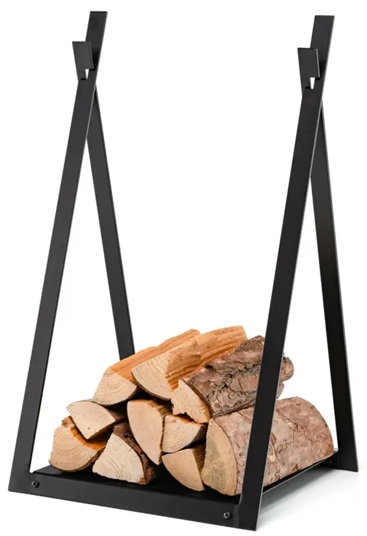 Triangle Firewood Rack with Raised Base for Fireplace Fire Pit-Black