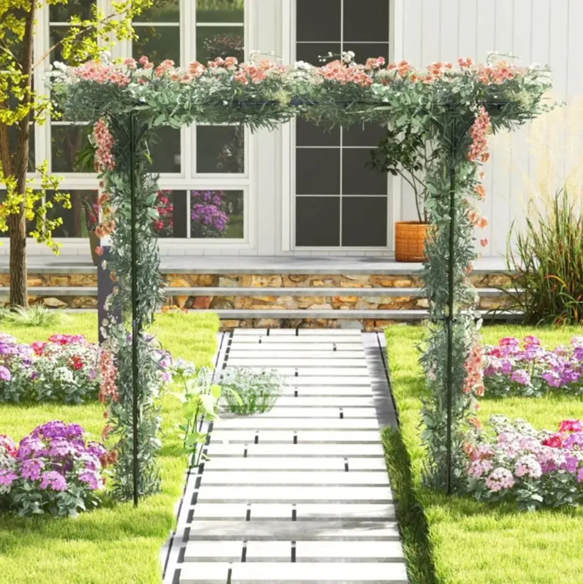 Hivvago Garden Arbor Metal Archway for Climbing Plants