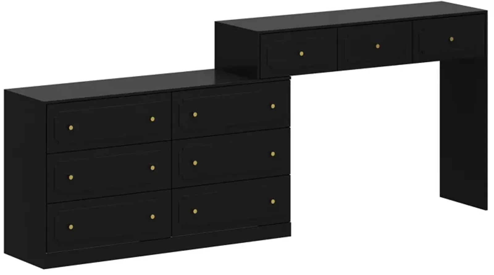 FUFU&GAGA Modern 9-Drawer Vanity Dresser with P2 MDF Construction and Gold Knob Handles, (73.6" W x 13.8" D x 34.9" H), Black